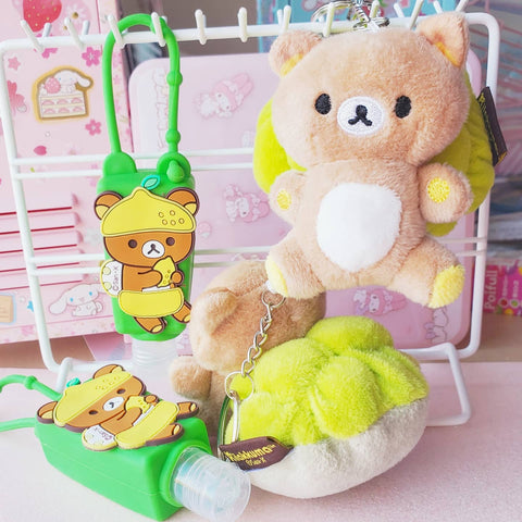 Rilakkuma Melonpan Plush Keychain + Rila Aloe Sanitizer Bundle