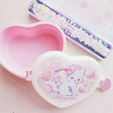 Lavender Floral Kitten Lunch Box Set w Utensil Kit