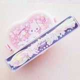 Lavender Floral Kitten Lunch Box Set w Utensil Kit